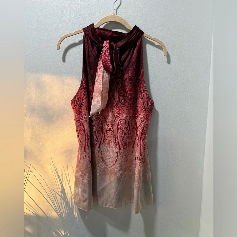 White House Black Market Burgundy and Cream Halter Blouse
